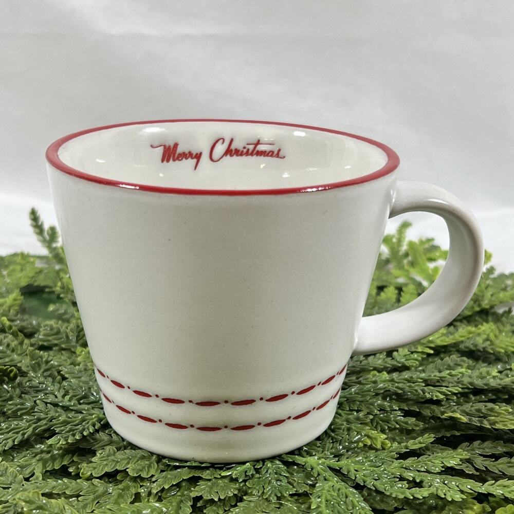 Hearth & Hand Magnolia Merry Christmas Mug Red Rim Stoneware Cup Holiday